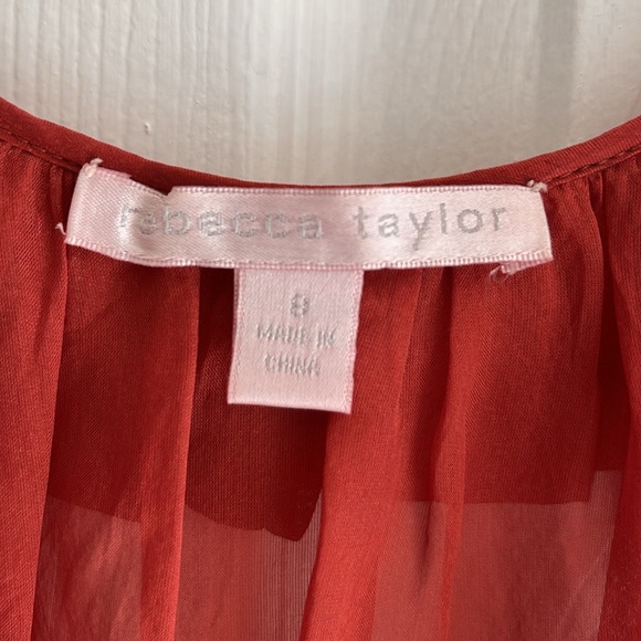 Rebecca Taylor silk blouse. Rust color. Sleeveless with ruffled neckline/size 8 - Picture 5 of 7